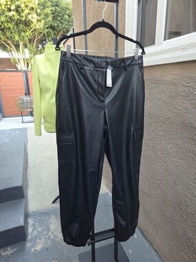 Bar III Black Pleather Cargo Joggers (M) NWT
